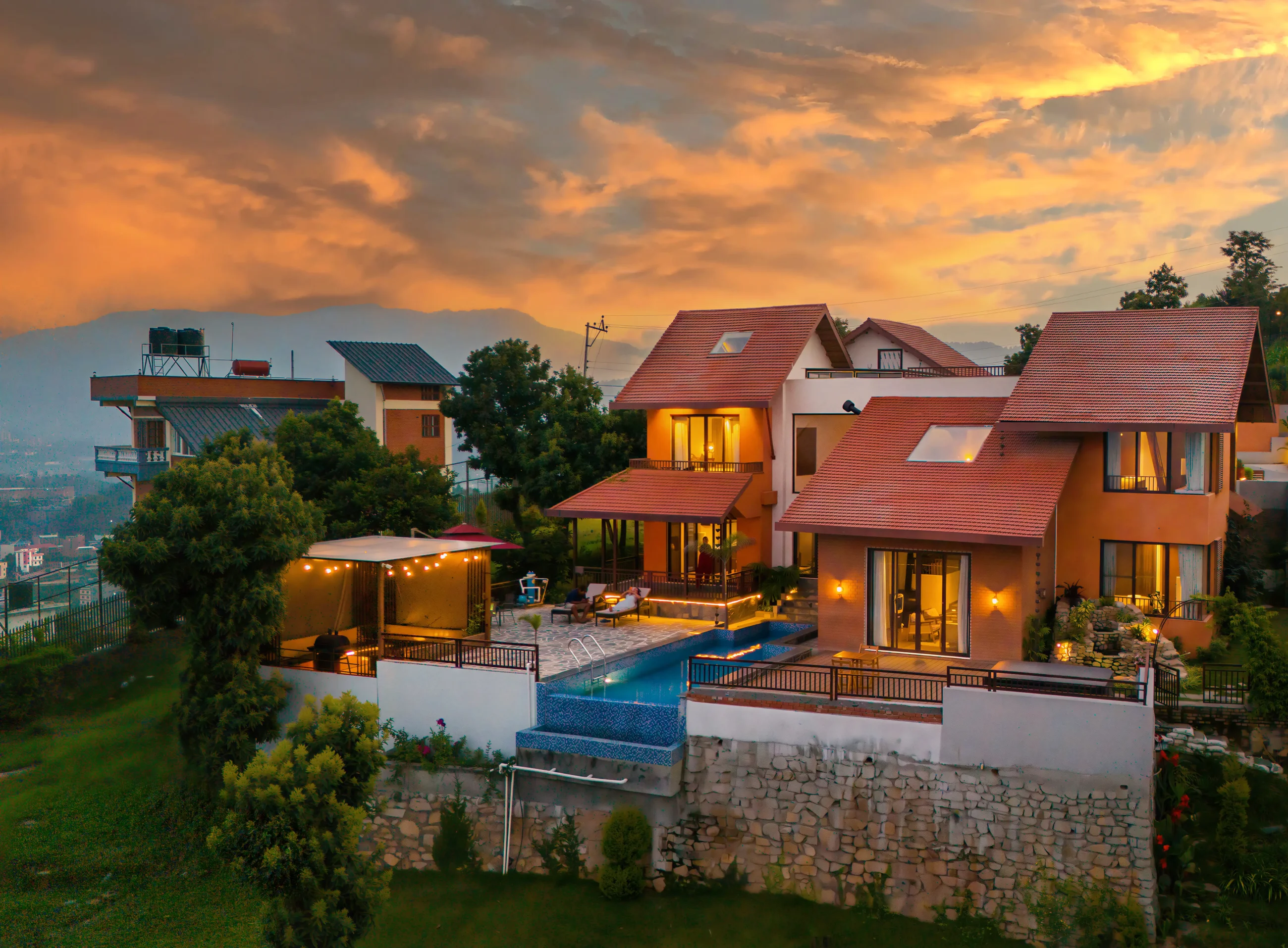 Lavanya Villa private pool overlooking the hills of Dhulikhel