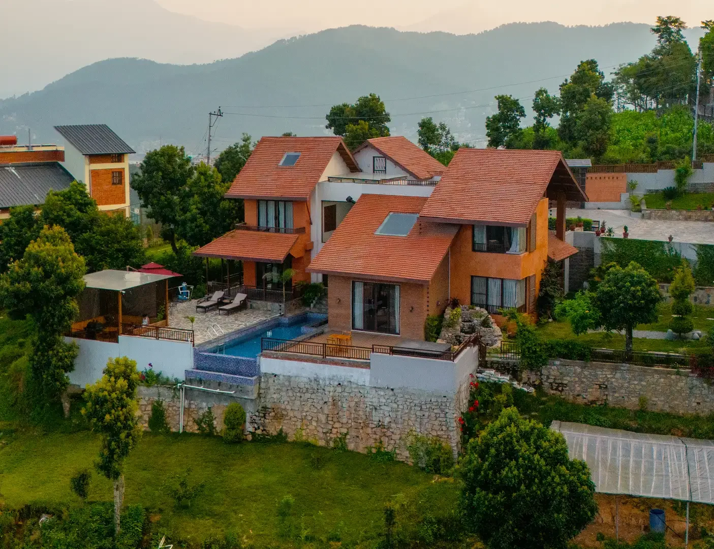 Gardens, hills and open sky at Lavanya Villa
